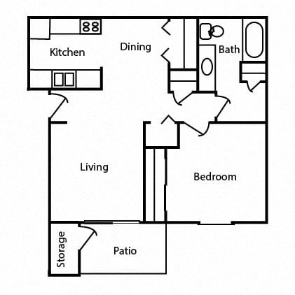 Floor plan for 1 bed, 1 bath, 650 sqft